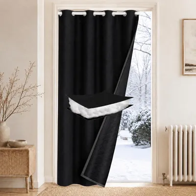 Produktbild von Türvorhang Dicke Wärmeisolierend Thermo Vorhang Kälteschutz Blickdicht Wetterfest Gardinen mit Ösen, Schwarz, B132xH203cm