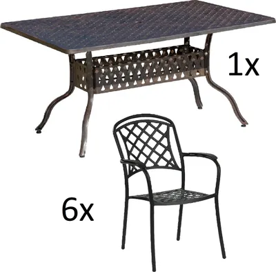 Produktbild von Inko 7-teilige Sitzgruppe Alu-Guss bronze Tisch 150x97x74 cm cm mit 6 Sesseln