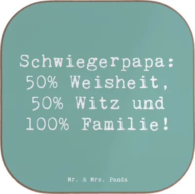 Produktbild von Mr. & Mrs. Panda Tischuntersetzer Spruch Schwiegerpapa Weisheit - Meeresbrise - Geschenk, gläseruntersetzer, Holzuntersetzer, Familienleben, Humor, Untersetzer Glas
