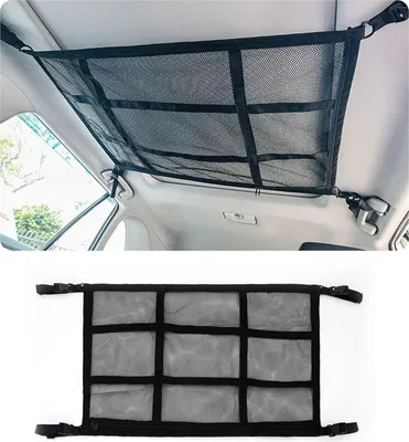 Produktbild von Gepäcknetz Auto, doppellagige Autodach Aufbewahrung für Decken, Autonetz Organizer für Vier Dacharmlehnen, SUV, Van. Tolles Auto Camping Zubehör für Lange Roadtrips. (90 x 65 cm)