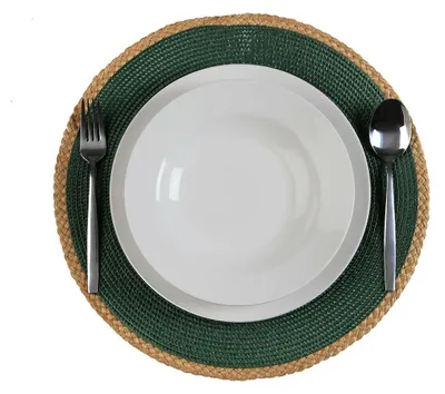 Productafbeelding van Salvamantel Versa Verde, gemaakt van jute en polypropyleen, met een jacint-motief, afmetingen 38 x 38 cm