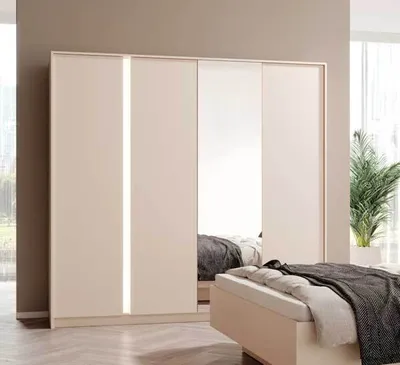 Produktbild von Kleiderschrank Drehtürenschrank Dast 223x55x210cm beige 4-türig mit LED-Beleuchtung