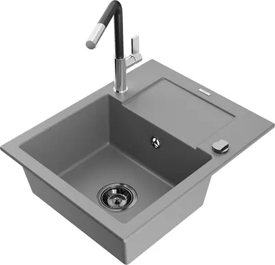 Produktbild von Mexen Enzo 1 Becken-Granitspüle mit Abtropffläche und Mischbatterie Flora, Grau - 6506-71-670401-07-B