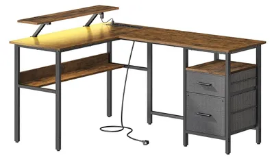 Obrázek produktu pro Rohový psací stůl ve tvaru "L" – kancelářský stůl – stůl pro manažera – barva vintage hnědá – rozměry 120 x 100 x 75 cm