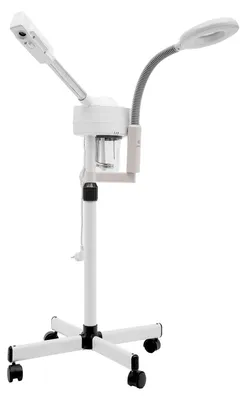 Produktbild von 2-in-1 Gesichtsdampfer - Dampfgerät mit LED 5x Lupenlampe auf Standfuß - Höhenverstellbar - 220 V - Weiß