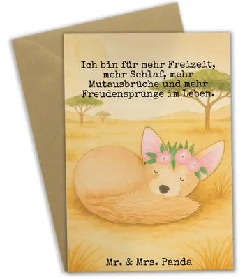 Produktbild von Mr. & Mrs. Panda Grußkarte Wüstenfuchs Blumen Design - Weiß - Geschenk, kommunionskarte, osterkarte, Wüste, Blumenkranz, Glücklich, Afrika, hochzeitskarten