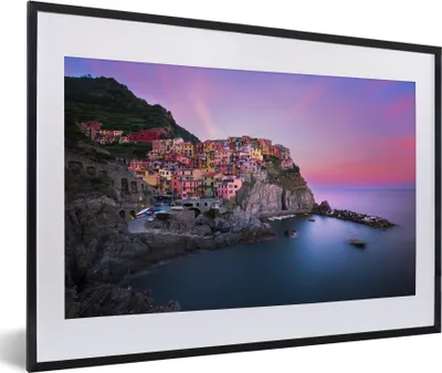 Produktbild von MuchoWow® MuchoWow® Gerahmtes Poster Lila Himmel über Cinque Terre in Italien 60x40 cm - Poster mit zchwarzem Bilderrahmen - Schlafzimmer - Plakat in Rahmen - Drucken