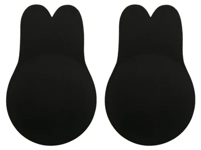 Produktbild von Kaninchenohr-Klebe-BH, trägerlos, rückenfrei, wiederverwendbar, Push-Up-Bruststraffung, Brustwarzenabdeckungen für Frauen, Schwarz, L/XL