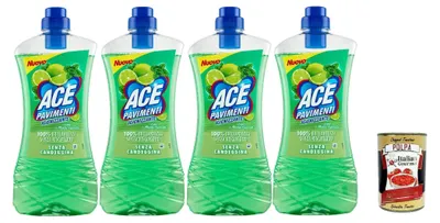 Produktbild von ACE Pavimenti Bodenreiniger Hygiene - Limette und Pfefferminze, ohne Bleichmittel - reinigt gründlich und bringt Böden zum Glänzen, 4x 1Lt + Italian Gourmet polpa 400g