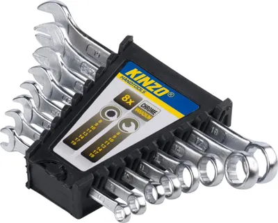 Produktbild von Kinzo Ratschenschlüssel Set 8 Teilig Schraubenschlüssel von 8 bis 19MM - Chrom-Vanadium-Stahl - Silber