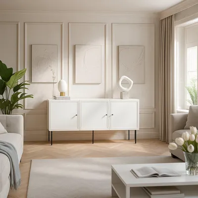 Image de Vigasio - Buffet, 151x40x75h cm Blanc, 3 Étagères