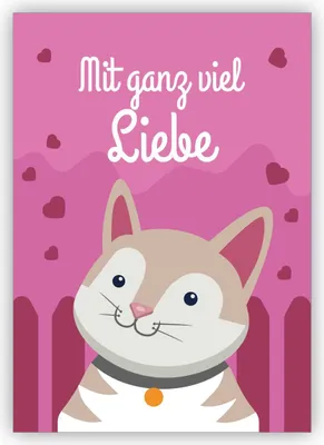 Produktbild von 4x Süße Geschenk Grußkarte mit Katze und Herz nicht nur zum Geburtstag: mit ganz viel Liebe