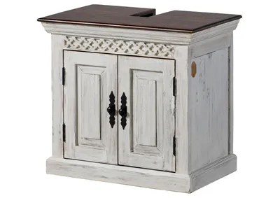 Image de MASSIVMOEBEL24 | Meuble sous lavabo 66x41x60 en bois de manguier / acacia blanc ciré CASTLE-ANTIK #111