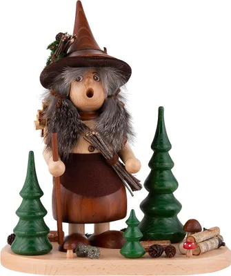 Produktbild von Wichtelfrau mit Holzkiepe (25cm) Räuchermann von Drechselwerkstatt Uhlig
