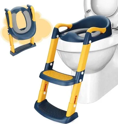 Produktbild von Toiletbrille für Kinder mit Treppe, Pott mit Leiter und Polyurethanbehaftet, Toilettensitz für Kinder von 1-7 Jahren, WC-Brille für Kinder, 38-47 cm (blau)