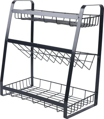 Zdjęcie produktu dla 3-poziomowe stojaki na przyprawy Stal nierdzewna Czarny Półka kuchenna Półka narożna Półka do przechowywania Stojak na przyprawy Uchwyt na przyprawy