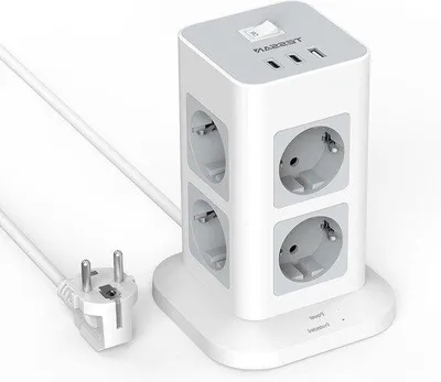 Image de Multiprise avec protection contre les surtensions (8 prises) - Multiprise avec port USB-C - Gris