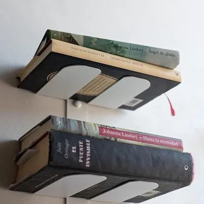 Obrázek produktu pro Libreria nástěnná police na knihy vertikální 35 cm sada 2 bílých polic neviditelná knihovna se 3 plovoucími policemi nástěnné police (2 kusy)
