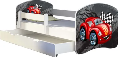 Obrázok produktu pre Posteľ pre mladých ACMA detská posteľ junior kompletná súprava s lamelovým roštom a ochranou proti vypadnutiu matraca biela 04 červená auto 160x80 + základňa postele