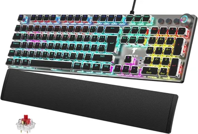Produktbild von QWERTZ Mechanical Keyboard mit Magnetische Handgelenkauflage, Multimedia-Tasten, 105 Tasten Kabelgebundene Rote Schalter Tastatur für PC/PS5/PS4