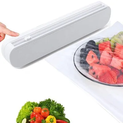 Productafbeelding van Ibenzoa® kunststof foliesnijder met roestvrijstalen mes – Een nauwkeurige snijhulp voor vershoudfolie en aluminiumfolie, met een veilige grip