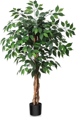 Obrázok produktu pre Umelý fikus 120 cm s kmeňom z prírodného dreva - Veľká umelá rastlina do kancelárie a domácnosti