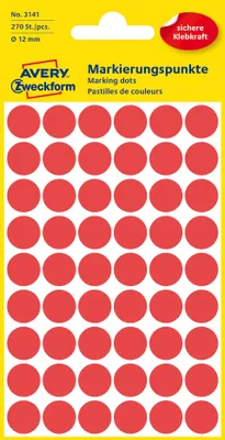 Immagine prodotto di Avery Zweckform® 3141 3141 Punti marcatori - Ø 12 mm, 5 fogli/270 etichette, rosso