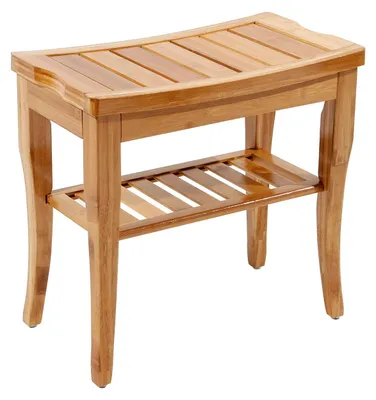 Produktbild von Holz-Duschhocker mit Antirutsch und Regalen - Skandinavisches Design