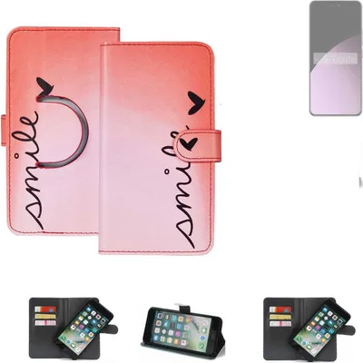 Produktbild von K-S-Trade Schutzhülle Handyhülle kompatibel mit Xiaomi 14 Civi Hülle cover bookstyle Etui ''smile'' rot Standfunktion Kameraschutz (1Stk)