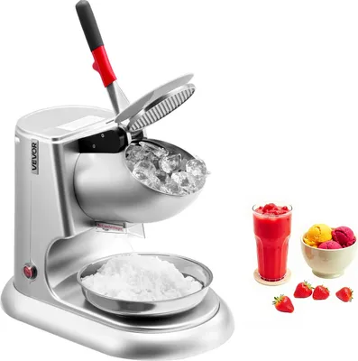 Produktbild von VEVOR Kommerzieller Eiscrusher 100 kg pro Stunde, elektrischer Schneekegel-Maker mit 4 Klingen, Edelstahl-Eiscrusher mit Schüssel & Abdeckung 300 W 2000 U/min, Eisrasierer Silber