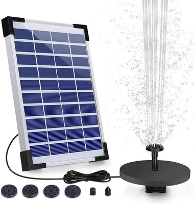 Produktbild von PolkaHome® Solarbrunnen 5,5 W mit Akku, 500 l/h, 6 Düsen & Vogelbad – Teichbrunnen für Garten