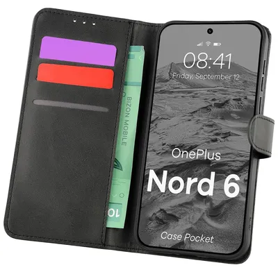 Produktbild von Handyhülle mit Klappe für OnePlus Nord 6, Bizon Case Pocket, Schwarz