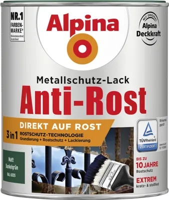 Produktbild von Alpina Metallschutz-Lack Anti-Rost 750 ml dunkelgrün matt