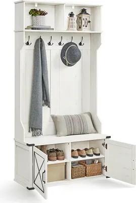 Produktbild von Garderobenständer mit Schuhbank, Schuhschrank, 6 Dreifach-Haken, HSRDE430W02YC
