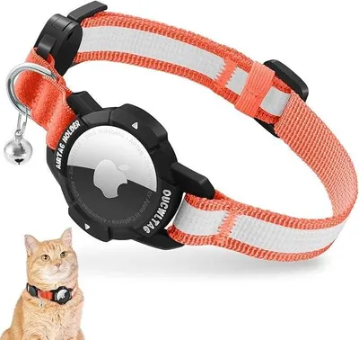 Produktbild von Beleuchtetes, reflektierendes Katzenhalsband mit AirTag-Halterung (23-33 cm)