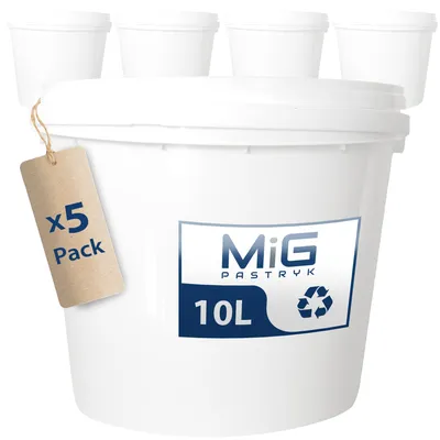 Kunststoff-Eimer 10 L mit Deckel, stapelbar, weiß, 5er-Pack