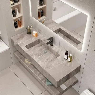 Immagine prodotto di Set lavabo da bagno Specchio LED - Pietra sinterizzata - Ripiano BG120 Grigio 140x55cm
