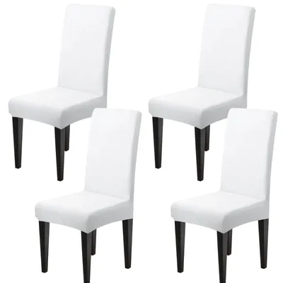 Produktbild von Stuhlhussen, 4er-Set, elastische Stuhlhussen für Freischwingerstühle, abnehmbare und waschbare Stuhlschoner für Küche, Restaurant, Hotel, Bankett, Hochzeit (weiß, 4 Stück)
