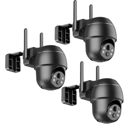 Image de lot de 3 caméras de surveillance 5MP 2K sans fil sans fil Extérieur Batterie Caméra IP 360° IP PTZ Extérieur IP66