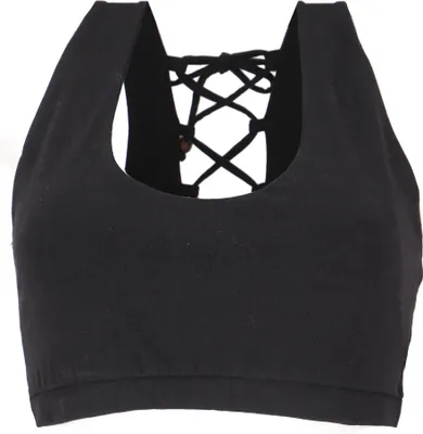Produktbild von Goa Psytrance Bikini Top, Boho Bra Top, Pixi Yoga Top - Schwarz, Damen, Baumwolle,Elasthan, Größe: L