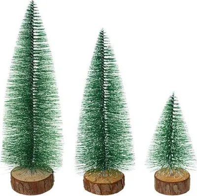 Image de Ensemble de 3 mini sapins de Noël enneigés, socle en bois
