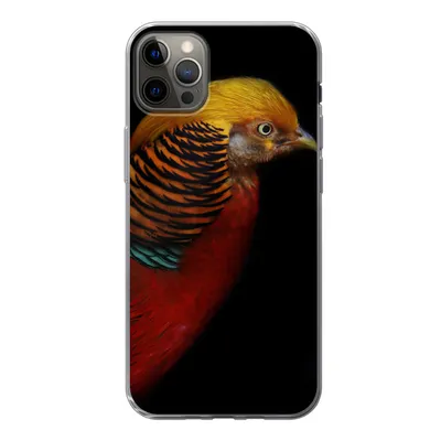Produktbild von MuchoWow® Handyhülle Schutzhülle Hülle für iPhone 12 Pro Max Vogel - Federn - Schwarz - Porträt Silikon Softcase Handy Hülle