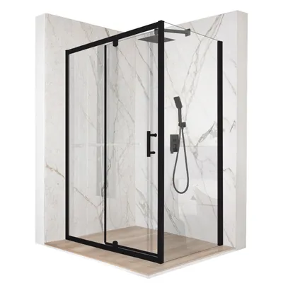 Produktbild von Duschkabine 120 x 80 cm, Schwingtür, schwarzes ESG-Glas 6 mm + Beschichtung