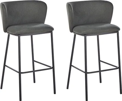 Produktbild von BELIANI Barstuhl 2er Set Dunkelgrün Stoffbezug und Metall mit Niedriger Lehne Fußstützen Retro Design Sitzmöbel Wohnzimmer Küche Bar Wohnküche