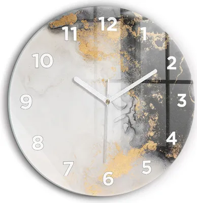 Produktbild von Wallfluent Große Wanduhr – Stilles Quarzuhrwerk - Uhr Dekoration Wohnzimmer Schlafzimmer Küche - Zifferblatt - weiße Zeiger - 60 cm - Kunstvoller Marmor