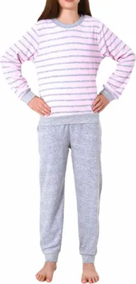 Produktbild von Mädchen Frottee Pyjama langarm mit Bündchen Schlafanzug mit Herz - Motiv - 65498 ; rosa , 134