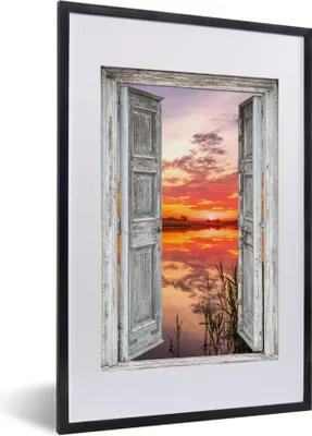 Produktbild von MuchoWow® Gerahmtes Poster Landschaft - Sonnenuntergang - Wasser - Aussicht 40x60 cm - Poster mit Schwarzem Bilderrahmen Wandposter Rahmen Foto Bilder - Poster in Rahmen