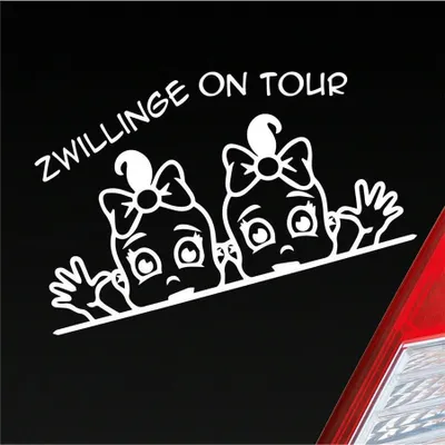 Produktbild von Auto Aufkleber Zwillinge on Tour Board Baby Mädchen 19x11 cm Weiss Matt Sticker Heckscheibenaufkleber