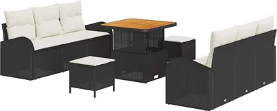 Immagine prodotto di vidaXL Set di divani da giardino con cuscini 9 pezzi in Poly-Rattan nero