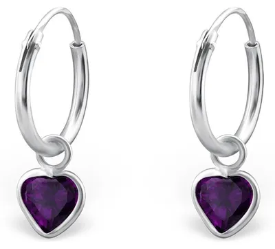 Produktbild von Creolen für Kinder: Mädchen Silber Ohrringe mit Zirkonia Herz CZ Amethyst (lila)